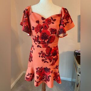 ASOS True Violet Bardot mini dress off the shoulder scuba ruffle floral print 10